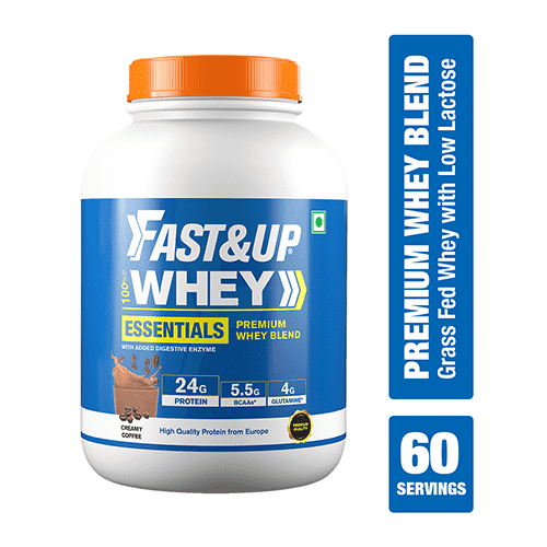 Fast&Up Whey Essentials 4.2 Lb, Creamy Coffee Flavour, Grass Fed Whey Powder From Europe, 24g Clean 